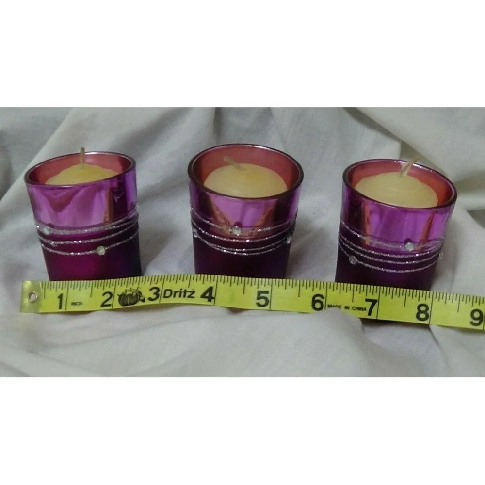 Votive Candle Holders Set of 3 Vanilla Scent Pinkish Purple Glass Bling #101